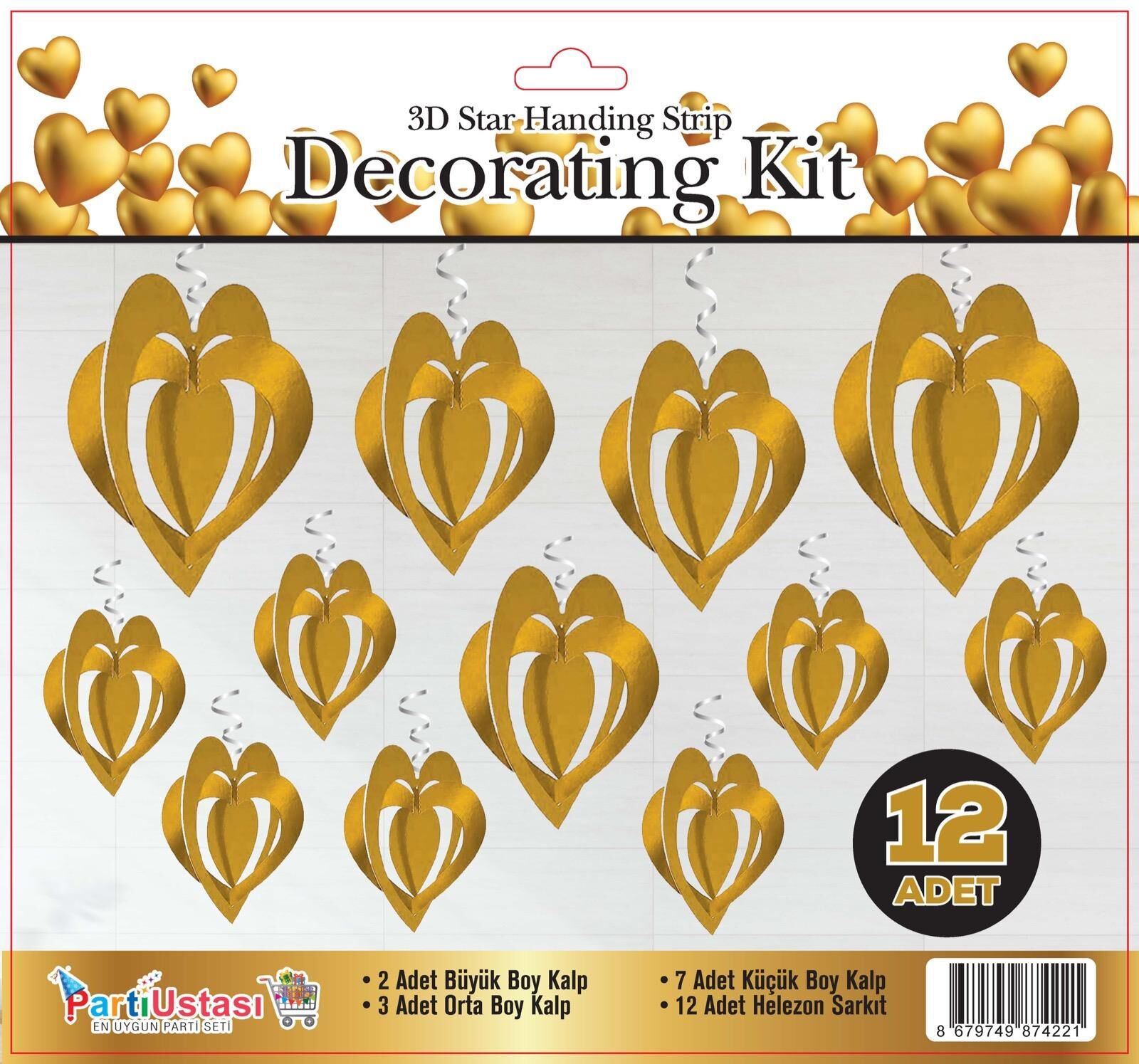3D TAVAN SÜS 12 Lİ KALP GOLD 3D TAVAN SÜS 12 Lİ KALP GOLD - Görsel 1