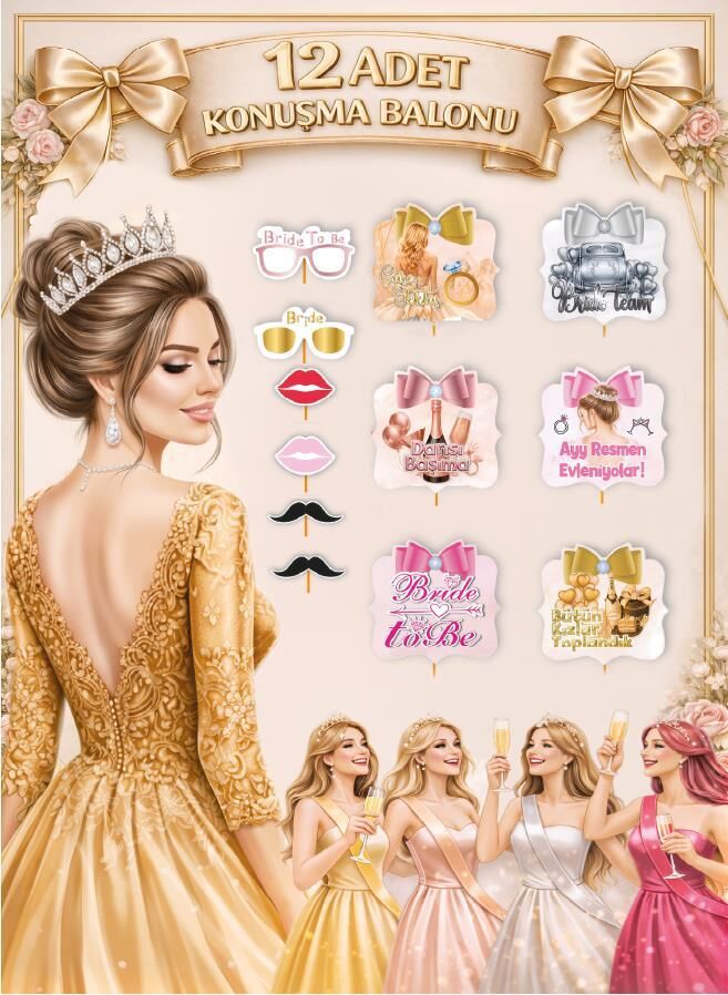 KONUŞMA BALONU SET 12 Lİ BRİDE GOLD KONUŞMA BALONU SET 12 Lİ BRİDE GOLD - Görsel 1