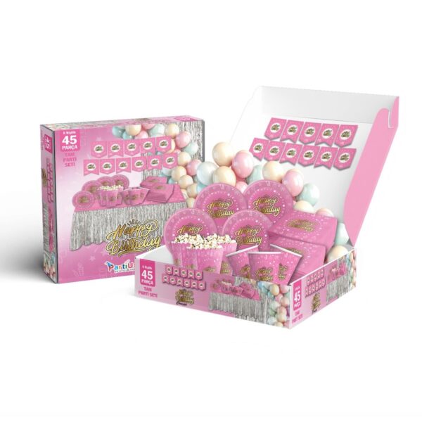 PARTİ SETİ 8 KİŞİLİK HAPPY PEMBE