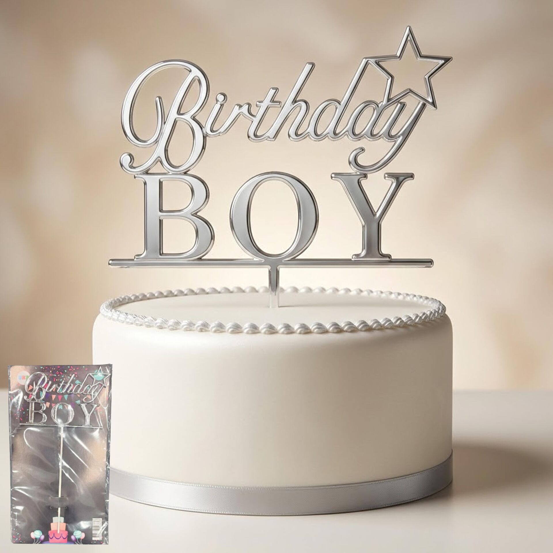 PASTA YAZISI PLASTİK BİRTHDAY BOY GÜMÜŞ PASTA YAZISI PLASTİK BİRTHDAY BOY GÜMÜŞ - Görsel 1