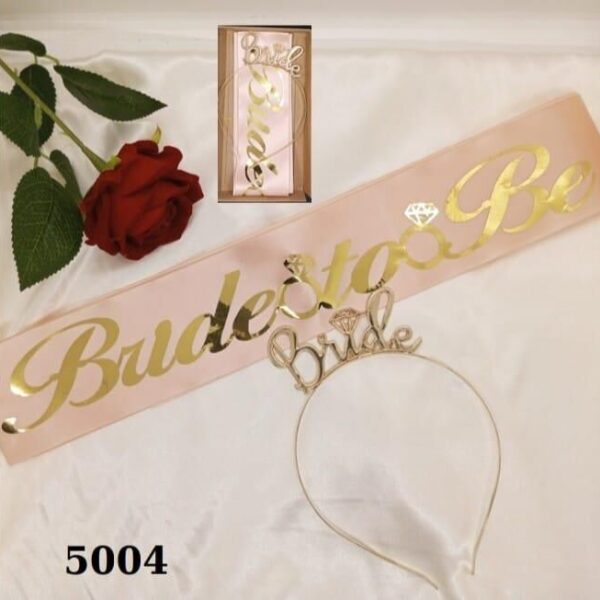 SET TAÇ METAL KUŞAK BRİDE PEMBE ZEMİN GOLD YAZILI