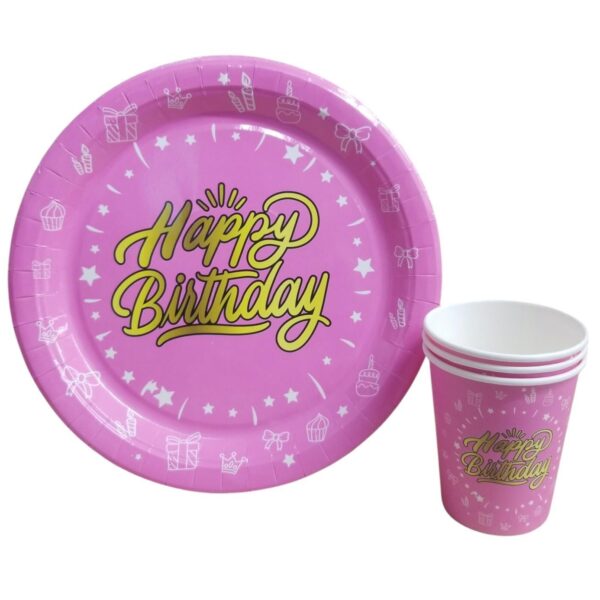 TABAK BARDAK HAPPY BİRİDAY PEMBE