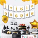YAZI VARAKLI ZARF BANNER İYİKİ DOĞDUN BEYAZ GOLD